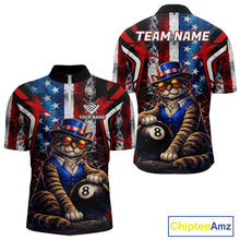 Load image into Gallery viewer, Funny Cat 8 Ball Billiard Shirt For Men Custom Vintage US Flag Pool Team Jersey Polo &amp; 1/4 Zip TDM5983