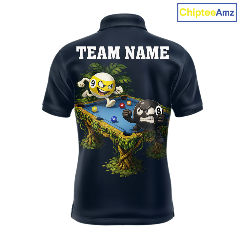 Blue Funny Tropical 8 Ball & 9 Ball Billiard Shirt For Men Custom Pool Team Jersey Polo & 1/4 Zip TDM6444