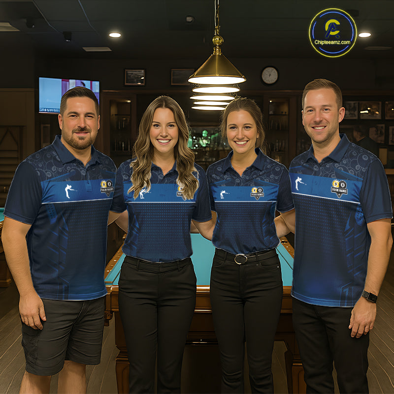 Blue Funny Tropical 8 Ball & 9 Ball Billiard Shirt For Women Custom Pool Team Jersey Polo & 1/4 Zip TDM6444