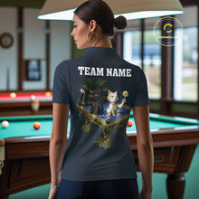 Load image into Gallery viewer, Blue Funny Cat 8 Ball &amp; 9 Ball Billiard Shirt For Women Custom Pool Team Jersey Polo &amp; 1/4 Zip TDM6445