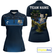 Load image into Gallery viewer, Blue Funny Cat 8 Ball &amp; 9 Ball Billiard Shirt For Women Custom Pool Team Jersey Polo &amp; 1/4 Zip TDM6445