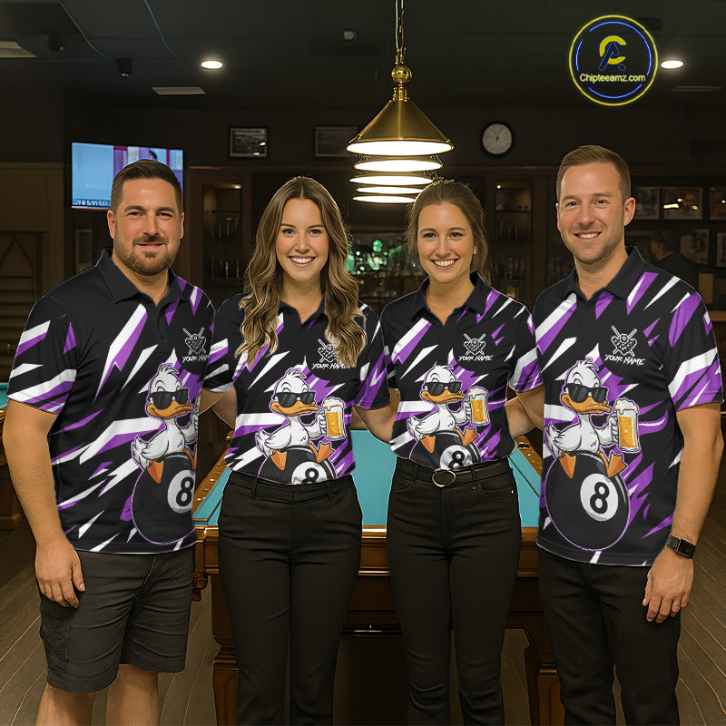 Custom Purple Funny Duck 8 Ball Pool Billiard Shirt For Women, Billiard Team Jersey Polo & 1/4 Zip TDM6449