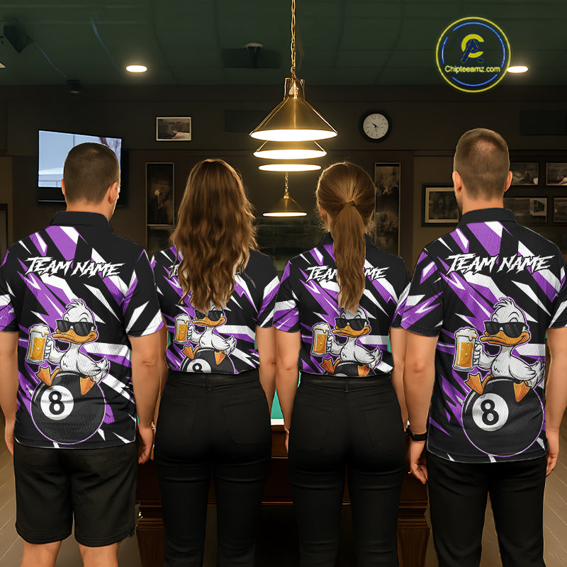 Custom Purple Funny Duck 8 Ball Pool Billiard Shirt For Women, Billiard Team Jersey Polo & 1/4 Zip TDM6449