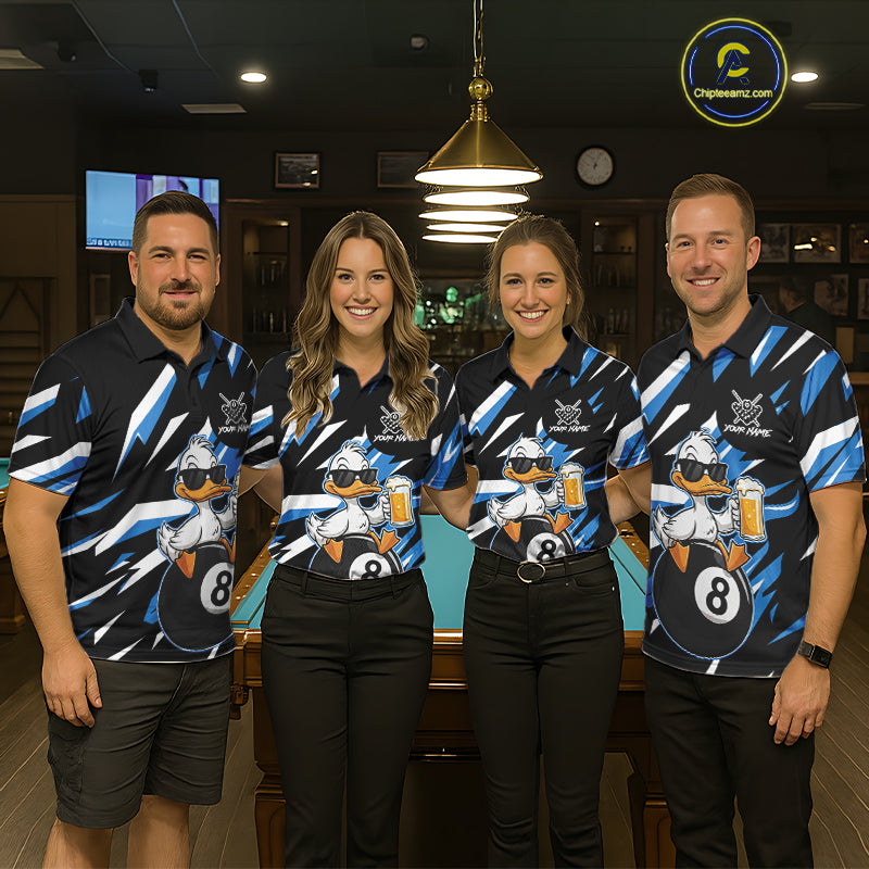 Custom Blue Funny Duck 8 Ball Pool Billiard Shirt For Women, Billiard Team Jersey Polo & 1/4 Zip TDM6450