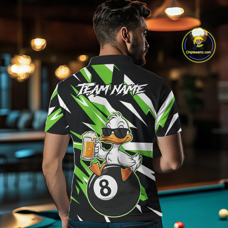 Custom Green Funny Duck 8 Ball Pool Billiard Shirt For Men, Billiard Team Jersey Polo & 1/4 Zip TDM6451