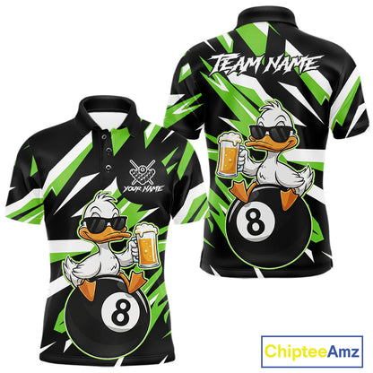 Custom Green Funny Duck 8 Ball Pool Billiard Shirt For Men, Billiard Team Jersey Polo & 1/4 Zip TDM6451