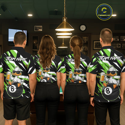 Custom Green Funny Duck 8 Ball Pool Billiard Shirt For Women, Billiard Team Jersey Polo & 1/4 Zip TDM6451