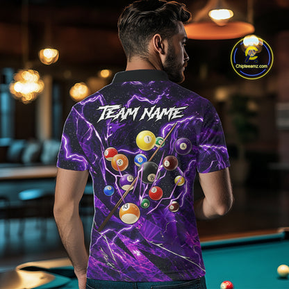 Purple Thunder Lightning Pool Balls Billiard Shirt For Men Custom Billiard Jersey Polo & 1/4 Zip TDM6452