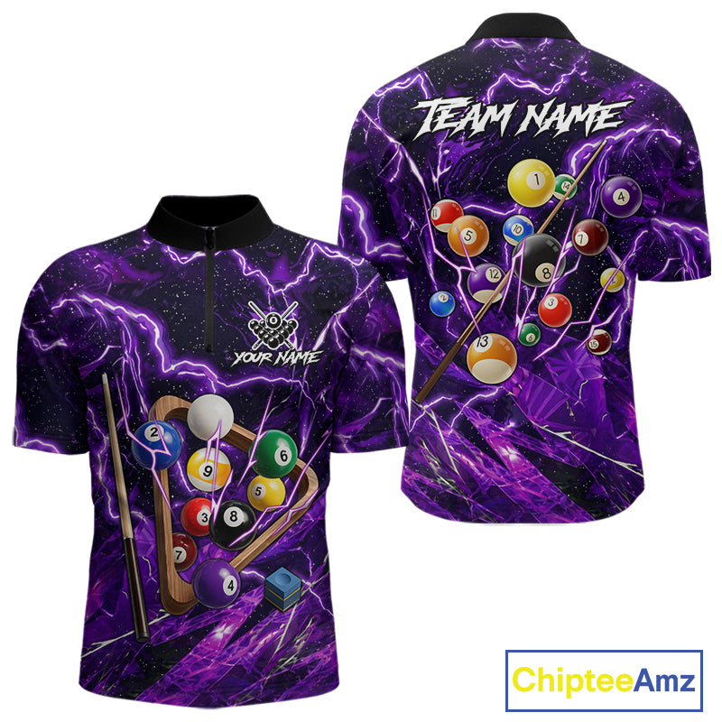 Purple Thunder Lightning Pool Balls Billiard Shirt For Men Custom Billiard Jersey Polo & 1/4 Zip TDM6452