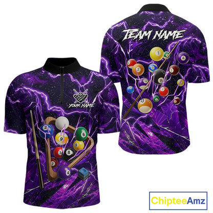 Purple Thunder Lightning Pool Balls Billiard Shirt For Men Custom Billiard Jersey Polo & 1/4 Zip TDM6452