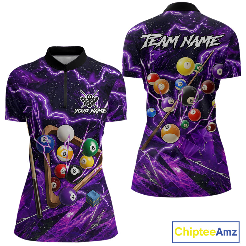 Purple Thunder Lightning Pool Balls Billiard Shirt For Women Custom Billiard Jersey Polo & 1/4 Zip TDM6452