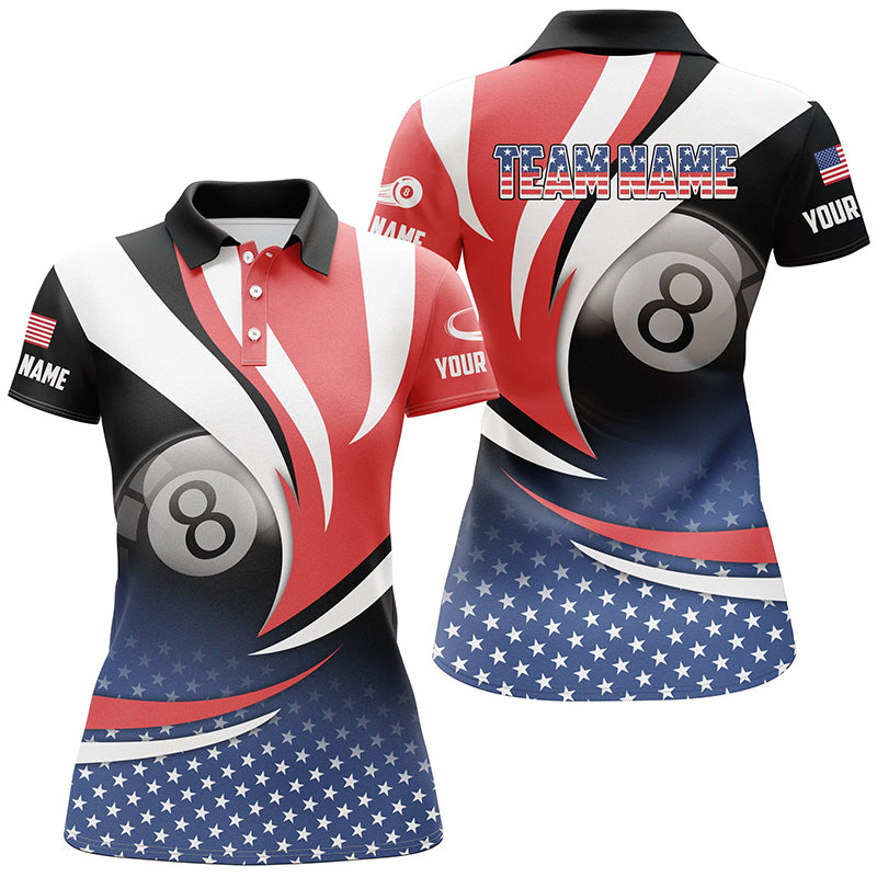 Personalized 8 Ball Pool American Flag Version Billiard Shirts For Women, Patriotic Billiard Jerseys TDM2135