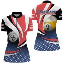 Load image into Gallery viewer, 8 Ball &amp; 9 Ball Pool Custom American Flag Billiard Shirts For Women, Patriotic Billiard Pool Jerseys TDM2136
