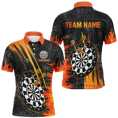 Custom Grey Grunge Orange Fire Flame Darts Shirts For Men, Darts Team Jerseys Short Sleeves TDM2635
