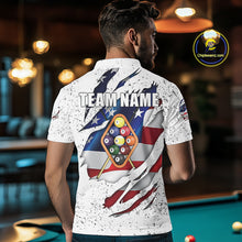 Load image into Gallery viewer, 9 Ball Pool US Flag White Grunge Custom Men&#39;s Billiard Shirt, Patriotic Billiard Team Jersey TDM5138