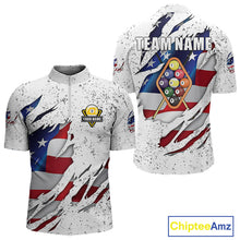 Load image into Gallery viewer, 9 Ball Pool US Flag White Grunge Custom Men&#39;s Billiard Shirt, Patriotic Billiard Team Jersey TDM5138
