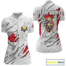Load image into Gallery viewer, 9 Ball Pool Canada Flag White Grunge Custom Women&#39;s Billiard Shirt, Patriotic Pool Team Shirts TDM5139