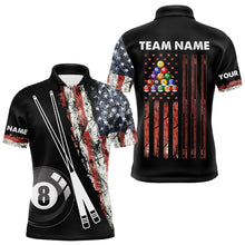 Load image into Gallery viewer, Retro Grunge American Flag 8 Ball Pool Billiard Shirt For Men Custom Patriotic Billiard Team Jersey TDM3349