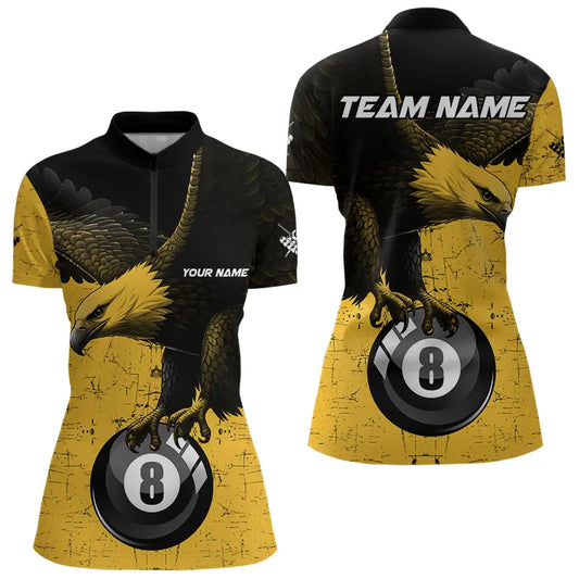 Personalized Yellow Black Eagle 8 Ball Pool Billiard Shirts For Women Custom Cool Billiard Jerseys TDM3358