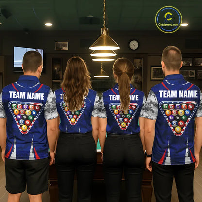 Personalized Camo American Flag Billiard Shirt For Men, Patriotic Pool Jersey Team Polo & 1/4 Zip TDM5609