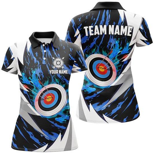 Personalized 3D Target Archery Thunder Pattern Women Polo Shirts, Archery Team Jerseys Shirts |Blue TDM1026
