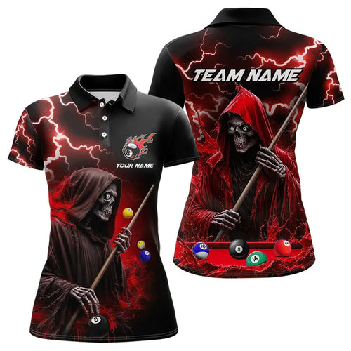 Red Grim Reaper Billiard Shirts For Women Custom Thunder Lightning Team League Billiard Jerseys TDM3661