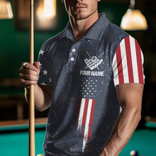 Load image into Gallery viewer, Grunge Navy American Flag 8 Ball Billiard Shirt For Men Custom Patriotic Billiard Shirt Pool Jersey TDM3663