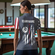 Load image into Gallery viewer, Grunge Navy American Flag 8 Ball Billiard Shirt For Women Custom Patriotic Billiard Shirt Pool Jersey TDM3663