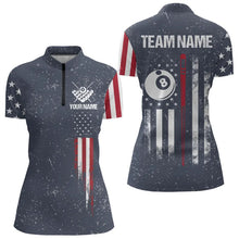 Load image into Gallery viewer, Grunge Navy American Flag 8 Ball Billiard Shirt For Women Custom Patriotic Billiard Shirt Pool Jersey TDM3663