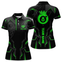 Load image into Gallery viewer, Customized 8 Ball Pool Crown Women Billiard Shirts, Green And Black Billiard Team Shirts Pool Jersey TDM3664