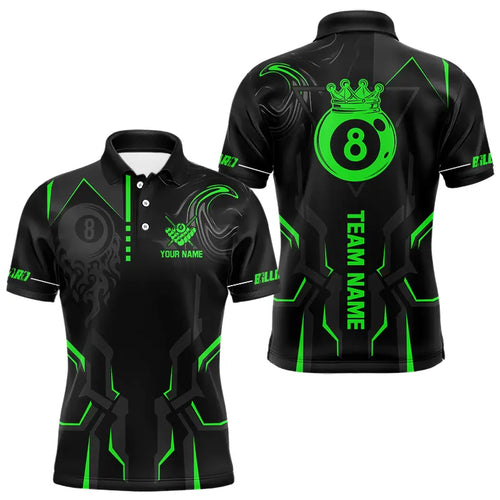 Customized 8 Ball Pool Crown Men Billiard Shirts, Green And Black Billiard Team Shirts Pool Jersey TDM3664