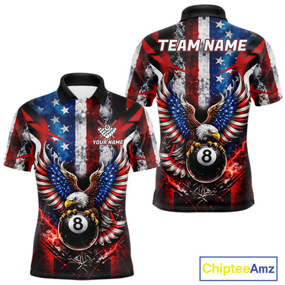 Vintage American Flag Eagle 8 Ball Billiard Shirt For Men Custom Pool Team Jersey Polo & 1/4 Zip TDM5991