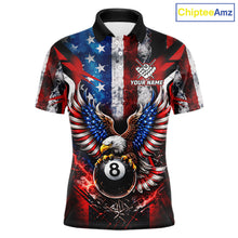 Load image into Gallery viewer, Vintage American Flag Eagle 8 Ball Billiard Shirt For Men Custom Pool Team Jersey Polo &amp; 1/4 Zip TDM5991