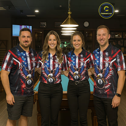 Vintage American Flag Eagle 8 Ball Billiard Shirt For Men Custom Pool Team Jersey Polo & 1/4 Zip TDM5991