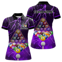 Load image into Gallery viewer, Thunder Lightning Storm Custom 3D Billiard Shirts For Women, Billiard Balls Team Jerseys |Purple TDM3817