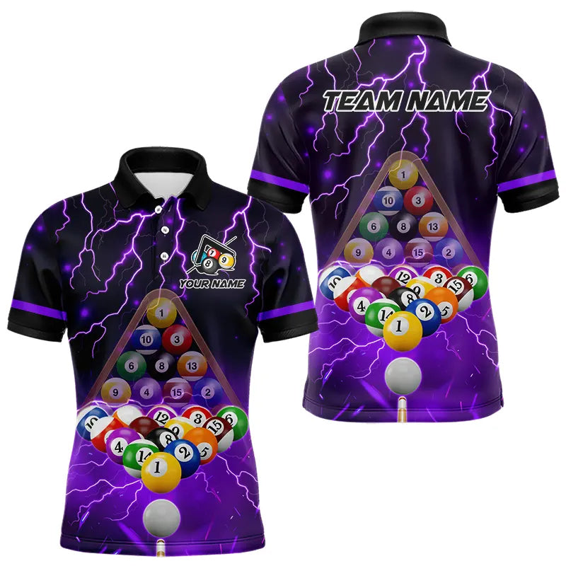 Thunder Lightning Storm Custom 3D Billiard Shirts For Men, Billiard Balls Team Jerseys |Purple TDM3817