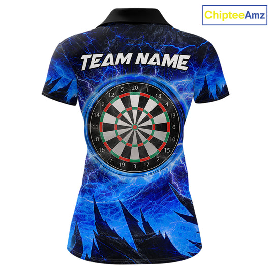 Personalized Blue Darts Polo & 1/4 Zip For Women Custom Thunder Lightning Darts Team Jersey TDM6217