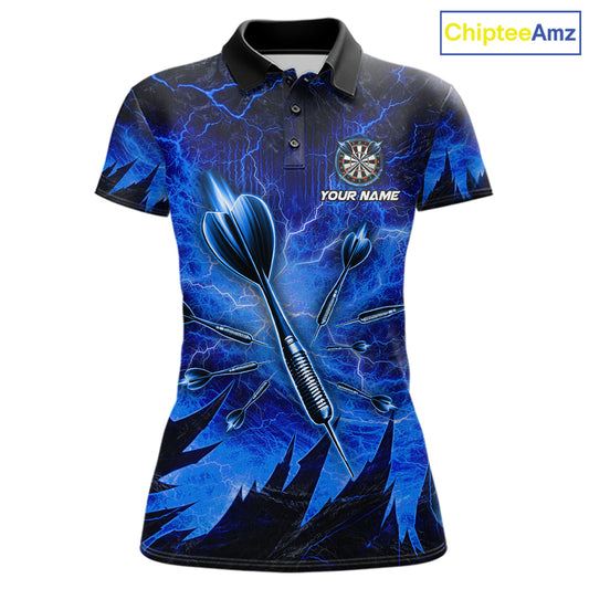 Personalized Blue Darts Polo & 1/4 Zip For Women Custom Thunder Lightning Darts Team Jersey TDM6217