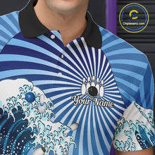 Load image into Gallery viewer, Custom Blue Funny Waves Ocean Bowling Shirt For Men, Bowling Team Jersey Polo &amp; 1/4 Zip TDM6223