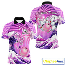 Load image into Gallery viewer, Pink And Purple Funny Waves Ocean Bowling Shirt For Men Custom Bowling Jersey Polo &amp; 1/4 Zip TDM6224