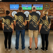 Load image into Gallery viewer, Black And Gold Darts Polo &amp; 1/4 Zip For Men Custom Darts Jersey, Darts Tournament Team Shirt TDM6226