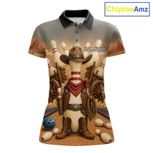 Load image into Gallery viewer, Funny cowboy bowling team polo shirt for women.