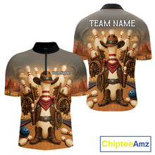 Load image into Gallery viewer, Funny cowboy bowling quarter zip shirt for men.