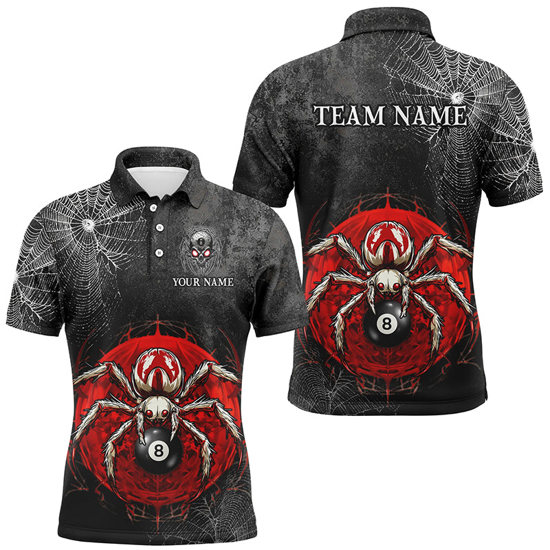 Personalized Grunge Spider Web 8 Ball Pool Men Billiard Shirts, Scary Billiard Jerseys |Red TDM2643