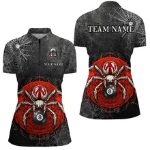 Load image into Gallery viewer, Personalized Grunge Spider Web 8 Ball Pool Women Billiard Shirts, Scary Billiard Jerseys |Red TDM2643