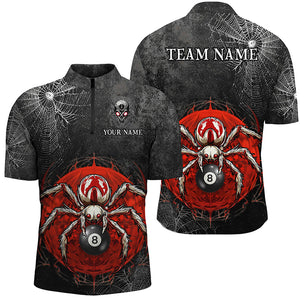 Personalized Grunge Spider Web 8 Ball Pool Men Billiard Shirts, Scary Billiard Jerseys |Red TDM2643