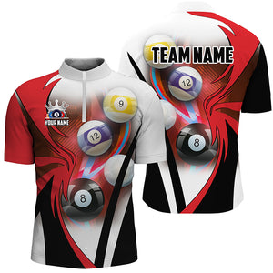 Personalized Billiard Tournament Shirts For Men Custom Team Name Billiard Balls Pool Jerseys |Red TDM2890