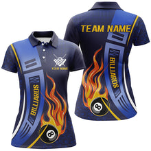 Load image into Gallery viewer, Blue 8 Ball Flame Fire Women Billiard Shirts Custom Billiard League Pool Jerseys For Team Pooler TDM2896