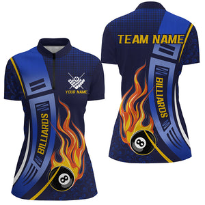 Blue 8 Ball Flame Fire Women Billiard Shirts Custom Billiard League Pool Jerseys For Team Pooler TDM2896