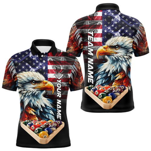 Personalized Watercolor Eagle American Flag Smoke Men Billiard Shirt, 8 Ball Rack Billiard Jerseys TDM3365